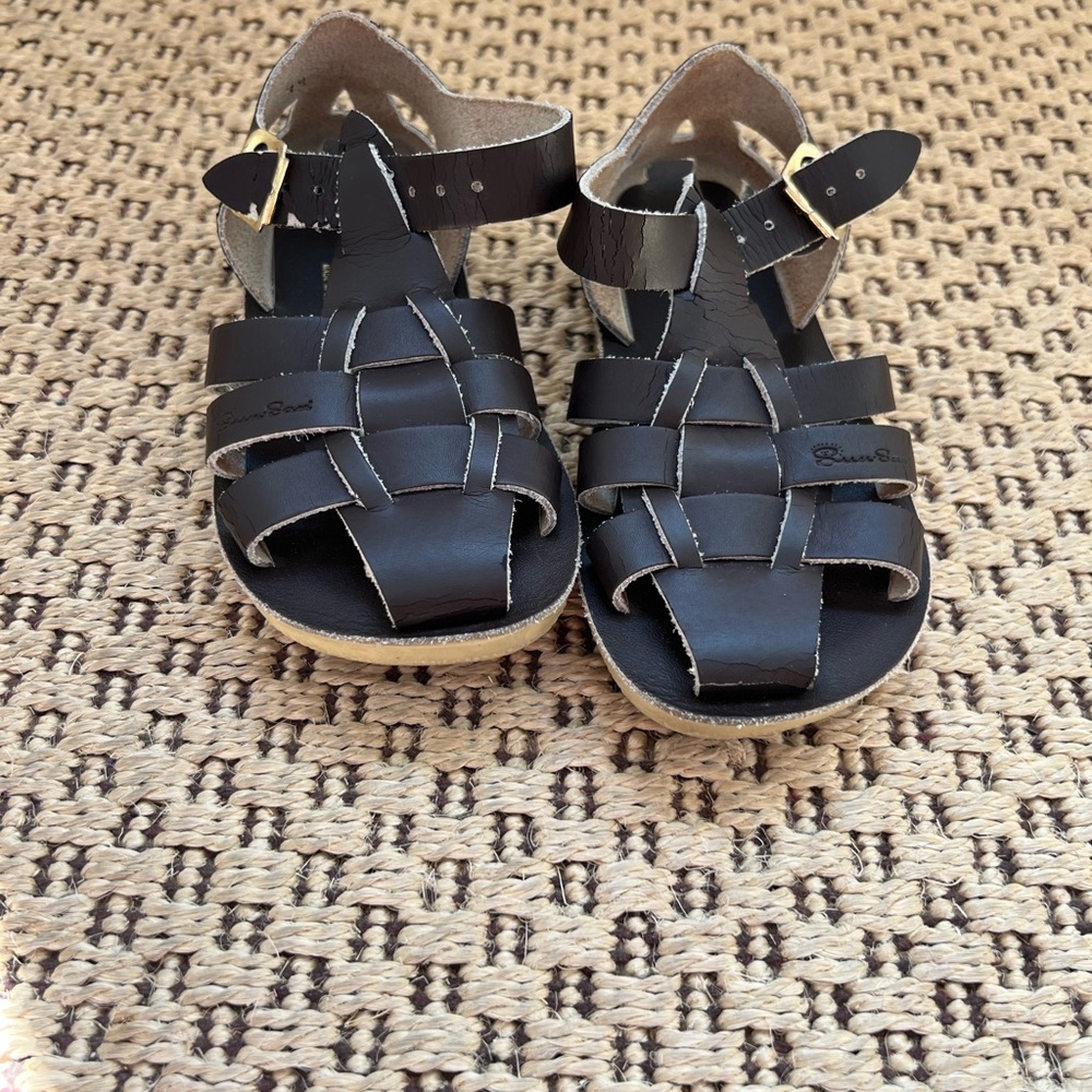 Sun San Sharks Kids Leather Fisherman Sandals Boys size 10 Brown